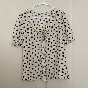 Polka Dot Ruffle Tie-Front Top in Cream and Black